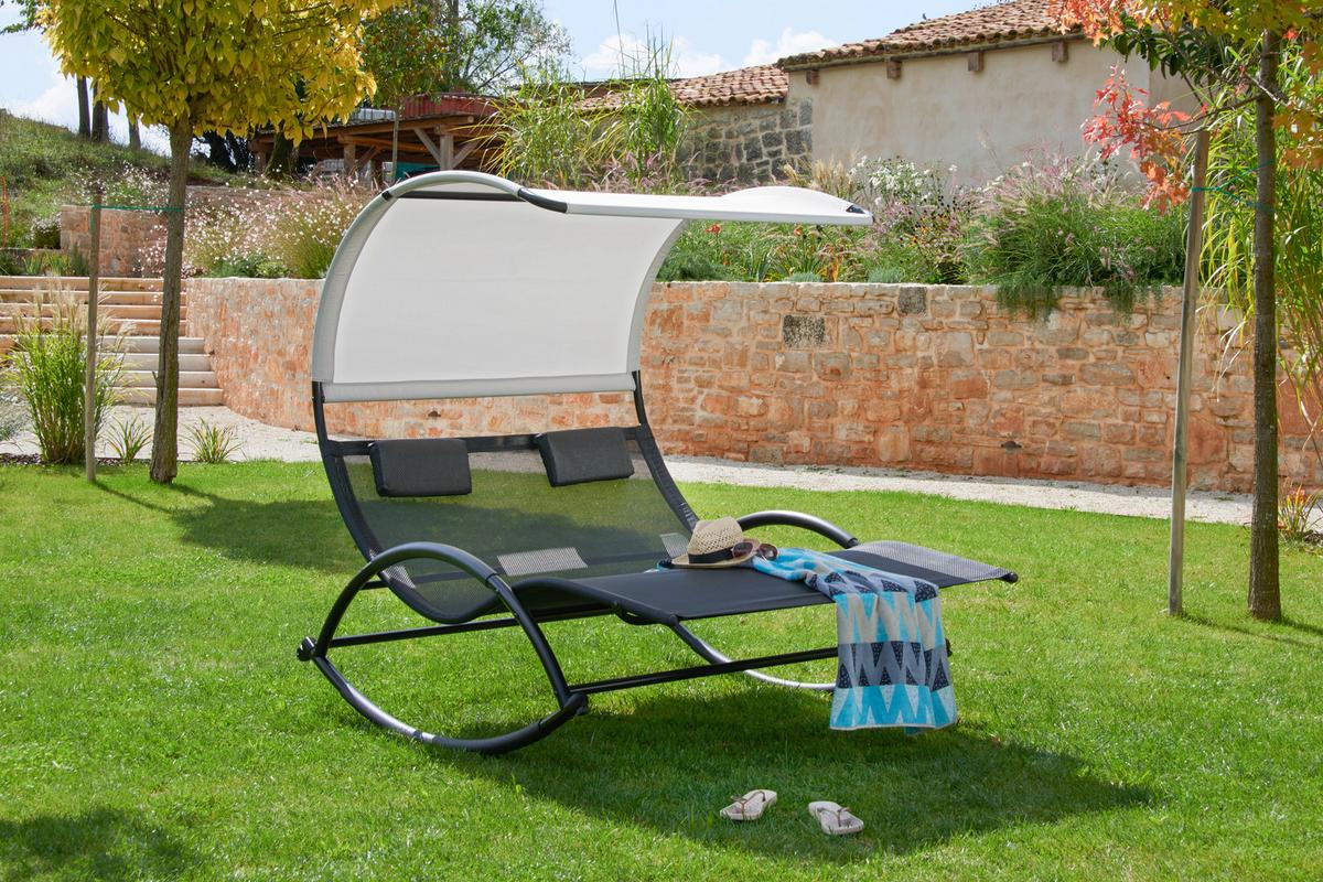 Schaukelliege Mit Sonnendach Havanna 2 Personen - Hellgrau/Schwarz, MODERN, Textil/Metall (139/161/175cm) - Luca Bessoni