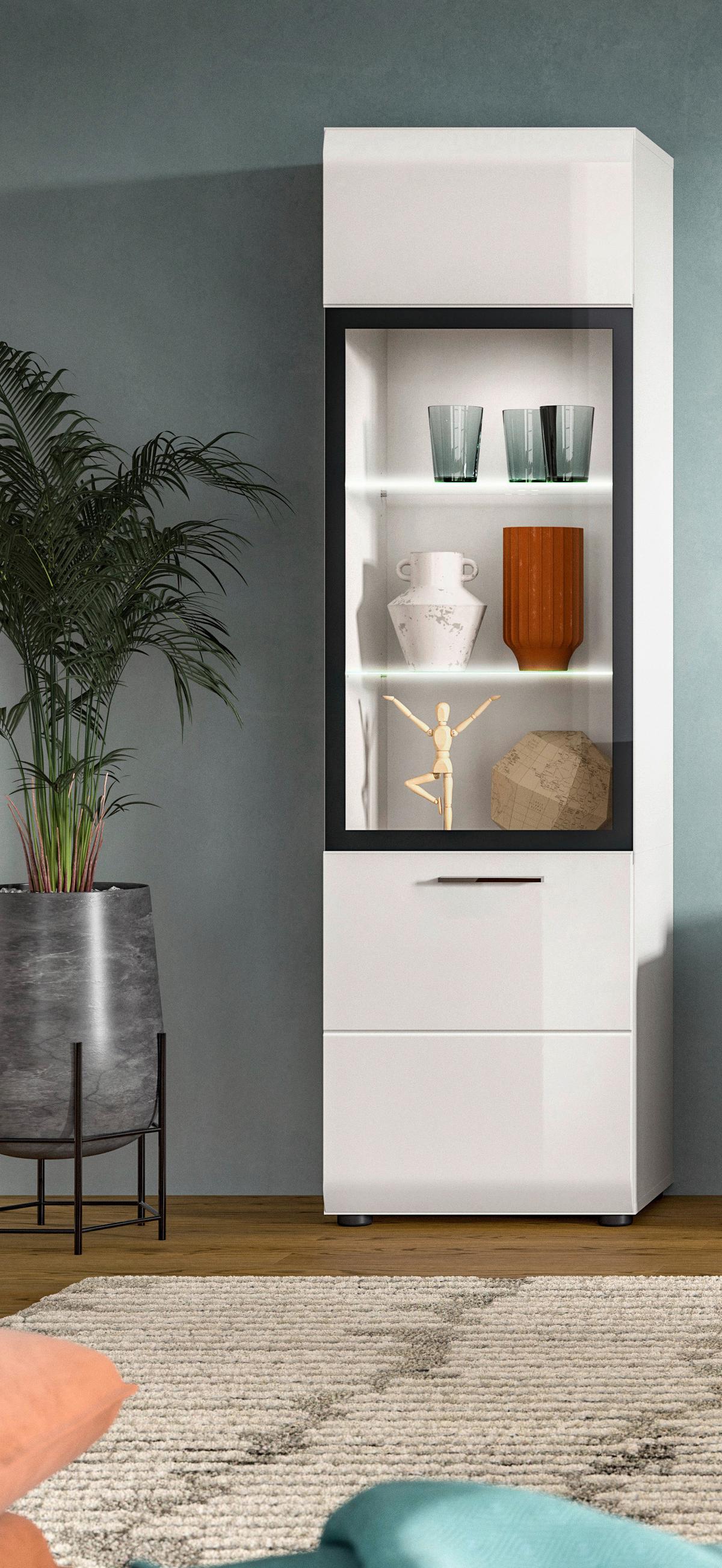 Sideboard Ice Weiß/weiß Hochglanz B: 45 Cm - Weiß Hochglanz/Schwarz, Design, Glas/Holzwerkstoff (45/160/34cm) - Livetastic