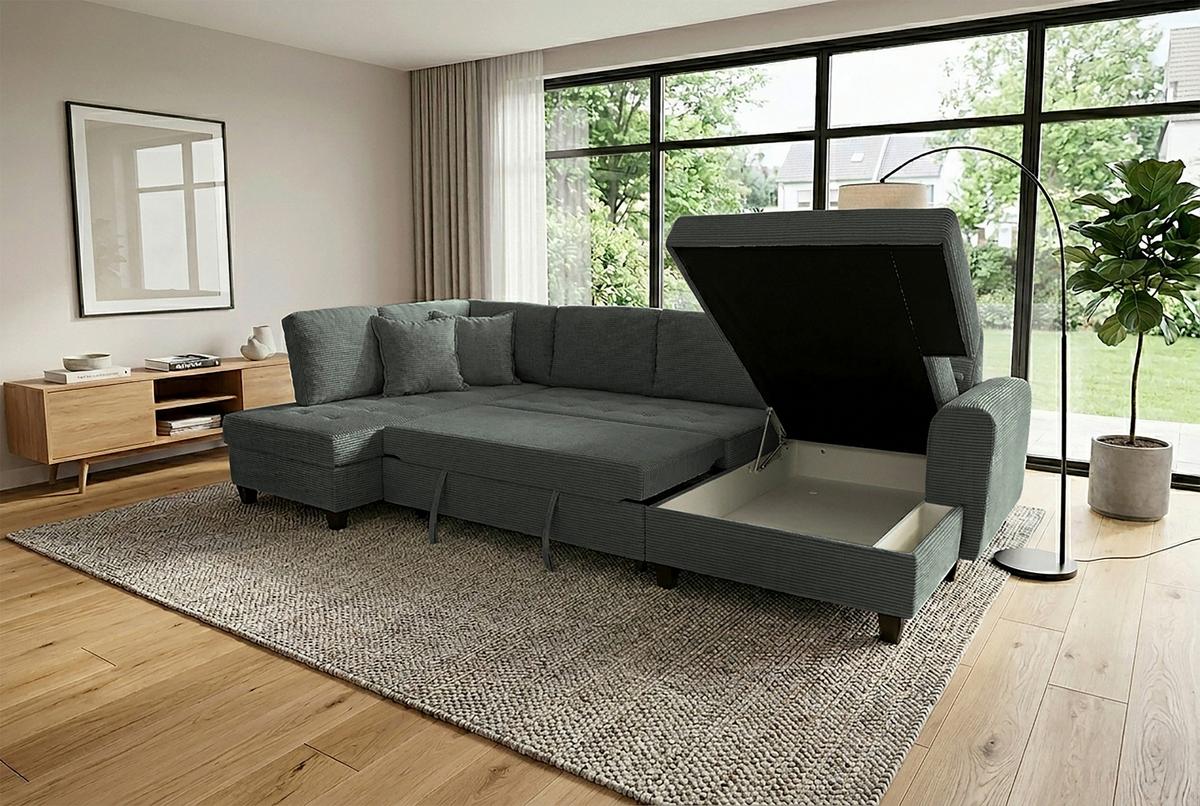 Wohnlandschaft Moritz Grün U-Form: 178x324x155 cm - Grün, Trend, Textil (178/324/155cm)