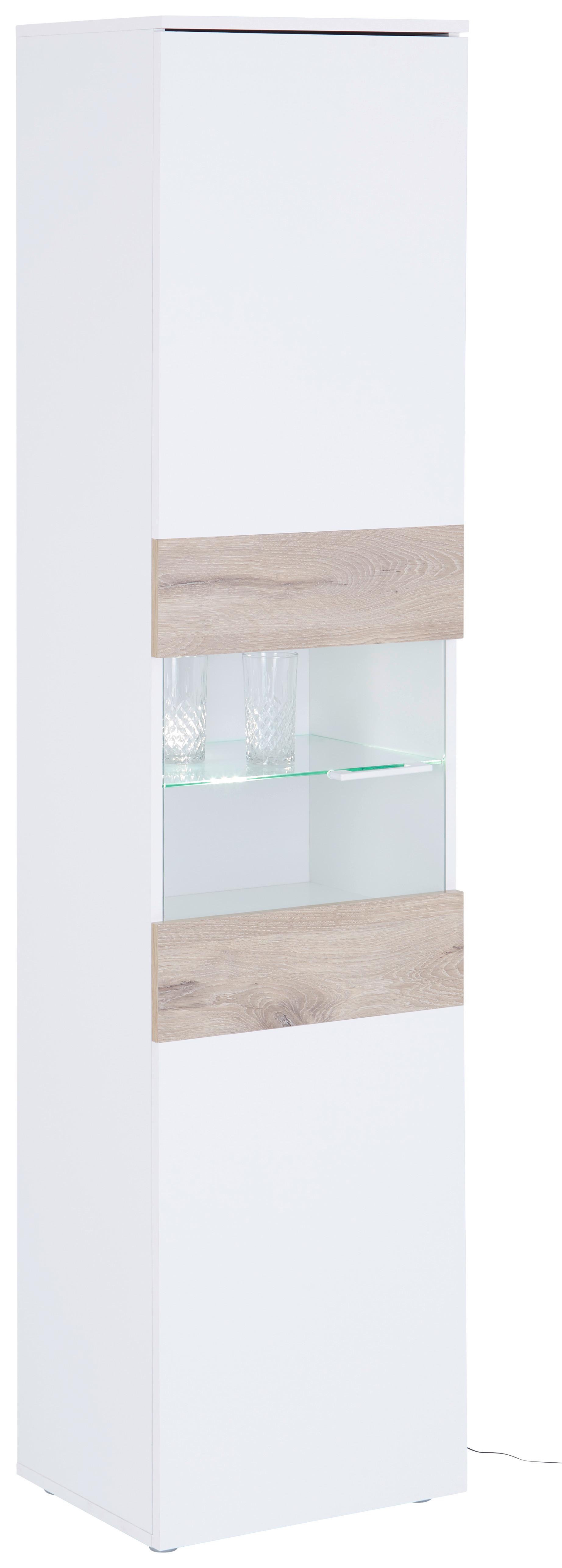 Vitrine Alex - Eichefarben/Weiß, KONVENTIONELL, Glas/Holzwerkstoff (45/195/37cm)