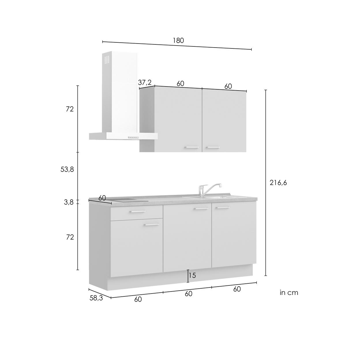 Kuchyňská linka 180 cm, olivově zelená - barvy dubu/černá, Moderní, kov/kompozitní dřevo (180cm) - Nobilia