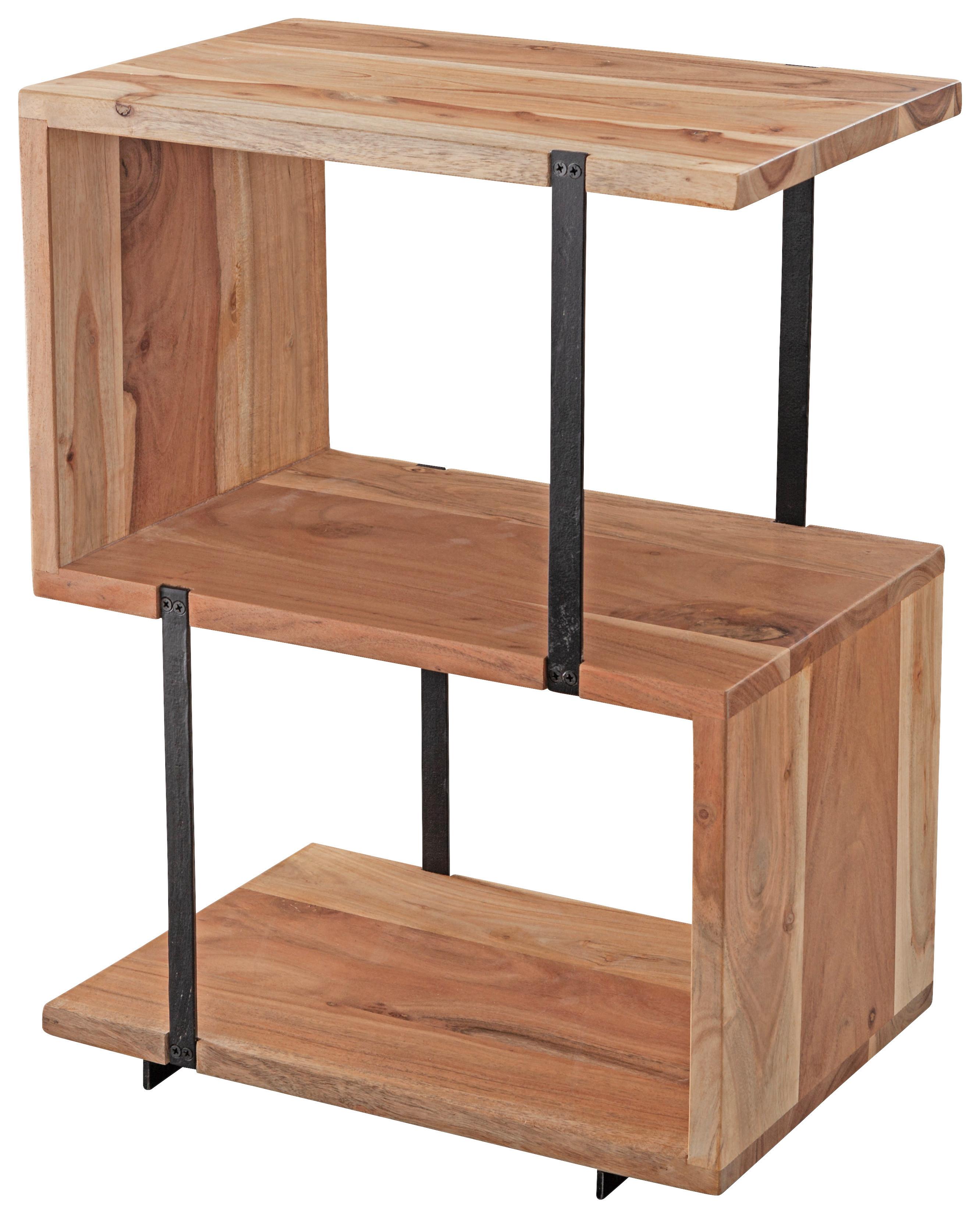 Beistelltisch Massivholz S-Form, Akazie/Schwarz - Schwarz/Akaziefarben, MODERN, Holz/Metall (45/30/60cm) - MID.YOU