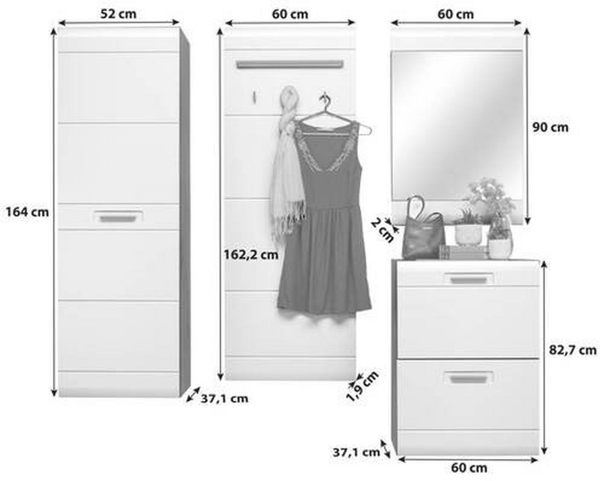Garderoben-set Auris Weiß/eiche Dekor 4-Tlg. - Eichefarben/Weiß, MODERN, Holzwerkstoff (172/204,2/37,1cm) - Luca Bessoni