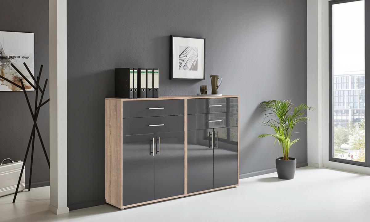Aktenschrank Office Edition Anthr. Hg/eiche D. B: 168,8cm - Anthrazit Hochglanz/Sonoma Eiche, MODERN, Holzwerkstoff (168,8/113,6/33cm) - MID.YOU