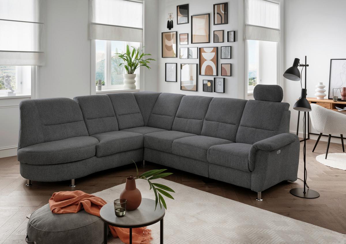 Ecksofa mit Relaxfunktion Parole Anthrazit Chenille - Chromfarben/Anthrazit, MODERN, Textil (236/275cm) - Livetastic