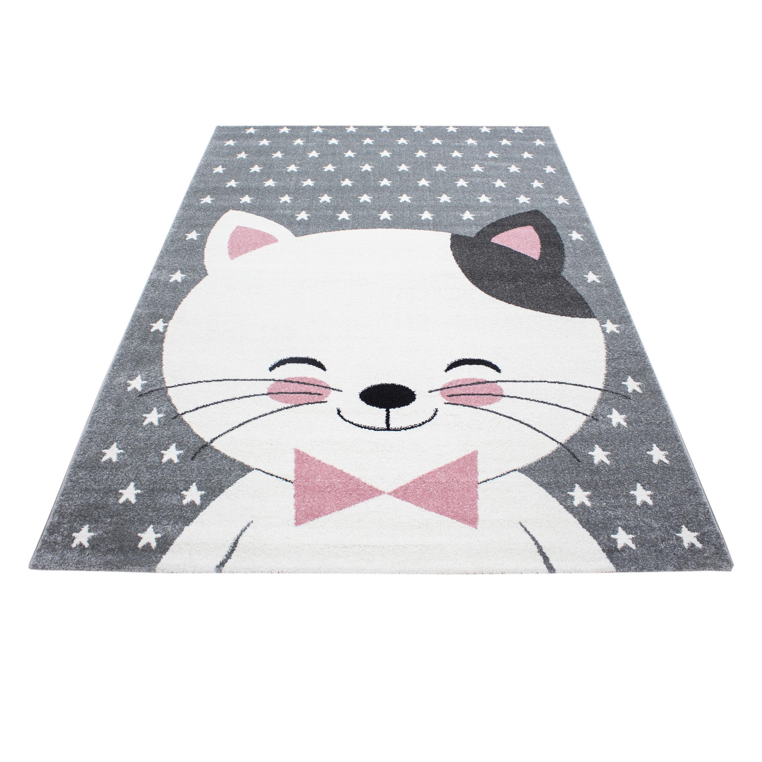 Kinderteppich Katze Grau/Weiß/Pink Kids 120x170