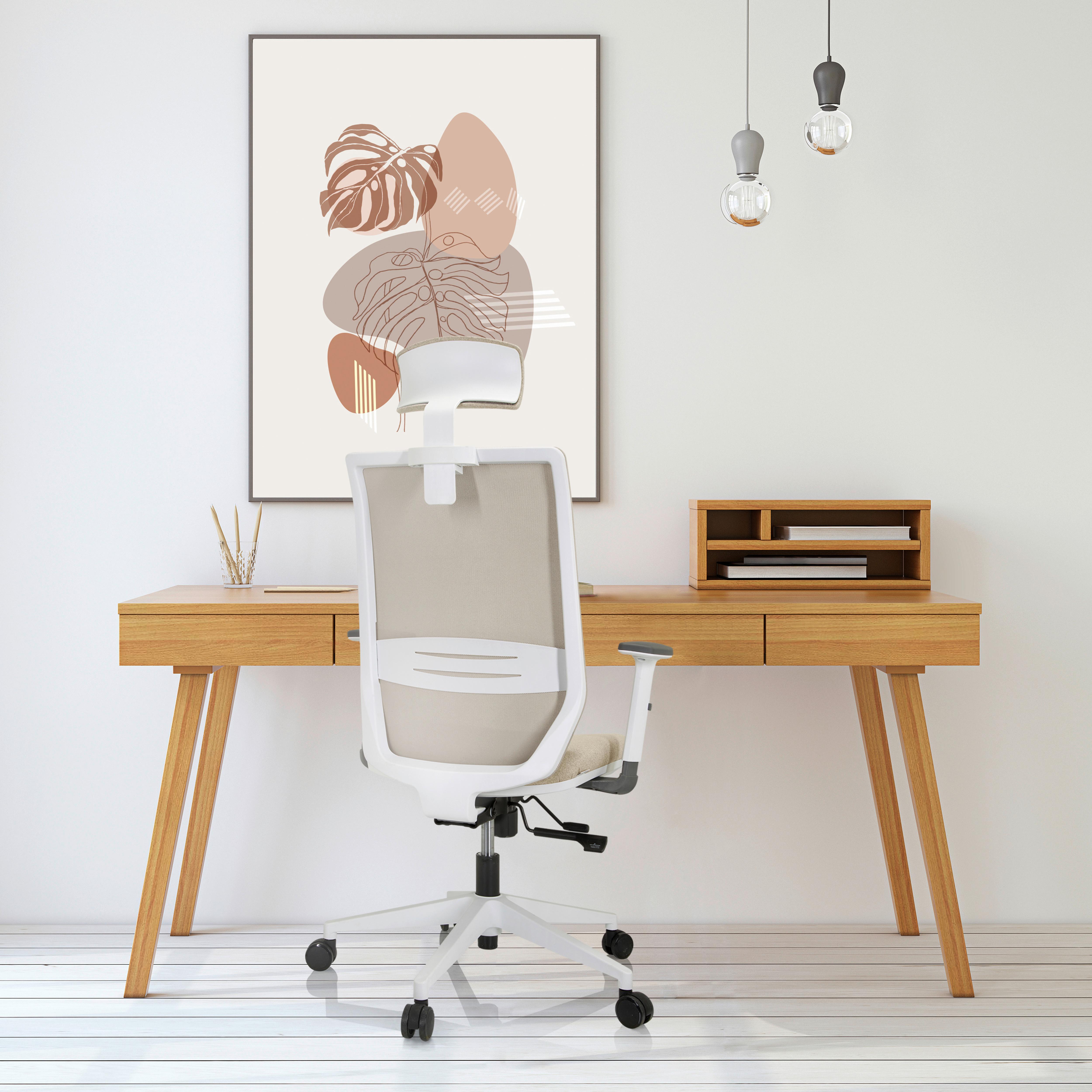 Bürostuhl Profondp Pro Weiß/Beige Bis 120 Kg - Beige/Weiß, Basics, Kunststoff/Textil (70/117/62cm) - MID.YOU