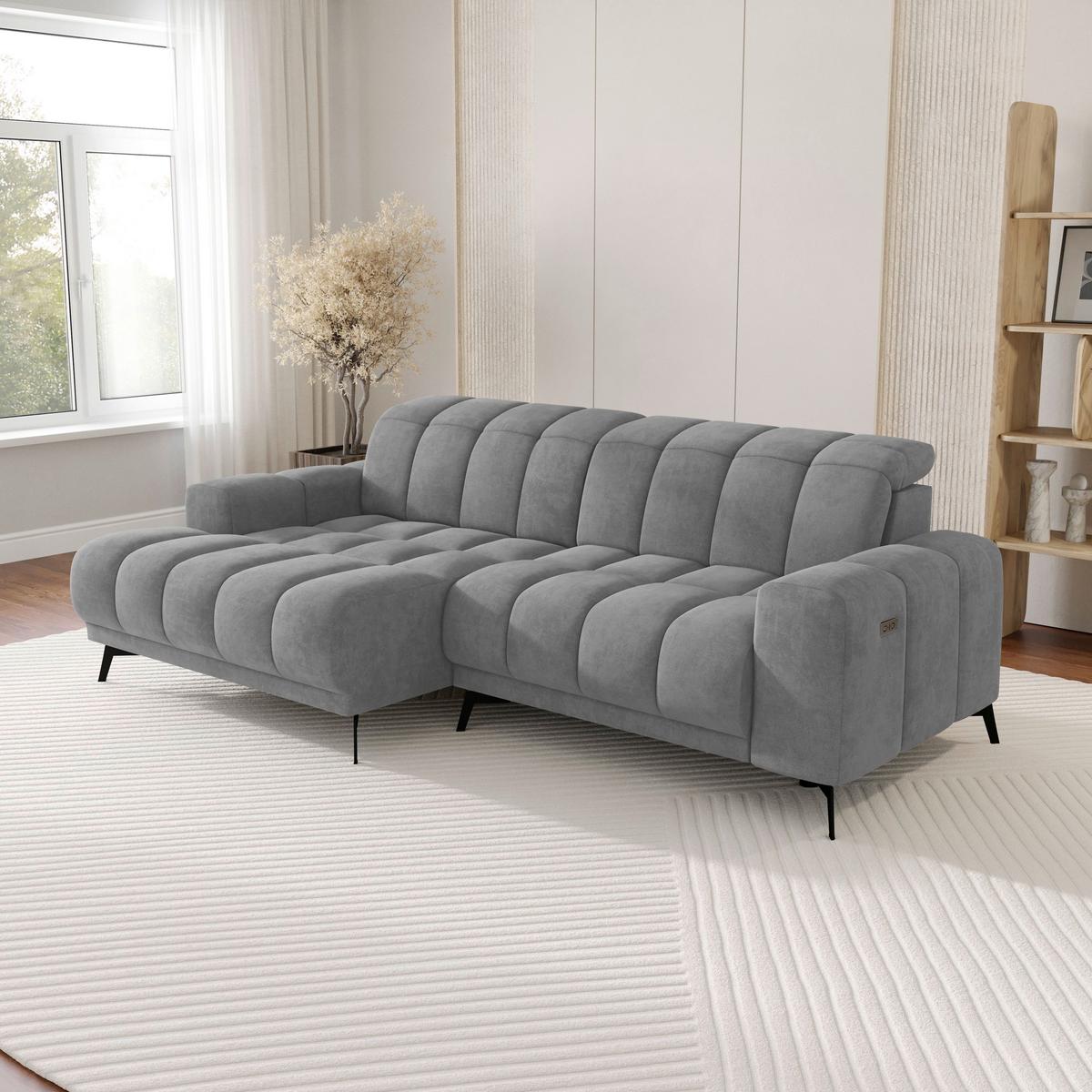 Rohová sedačka LAYA, levá, šedá tkanina MEMPHIS - šedá, Moderní, textil (155/250cm) - Premium Living