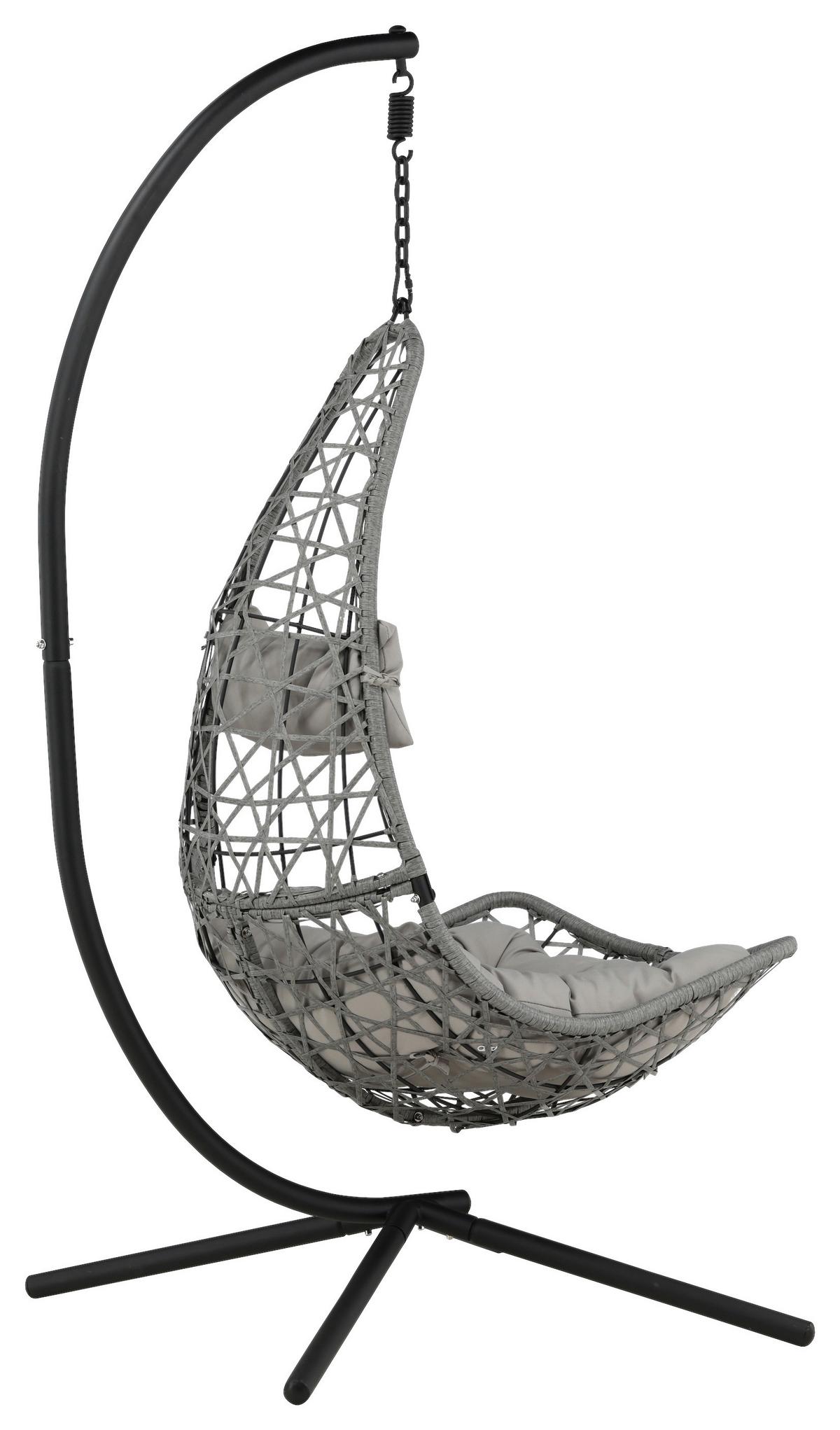 Hängesessel +gestell Edinburgh Mit Sitz- und Rückenkissen - Schwarz/Grau, KONVENTIONELL, Kunststoff (132/205/130cm) - Gardenson