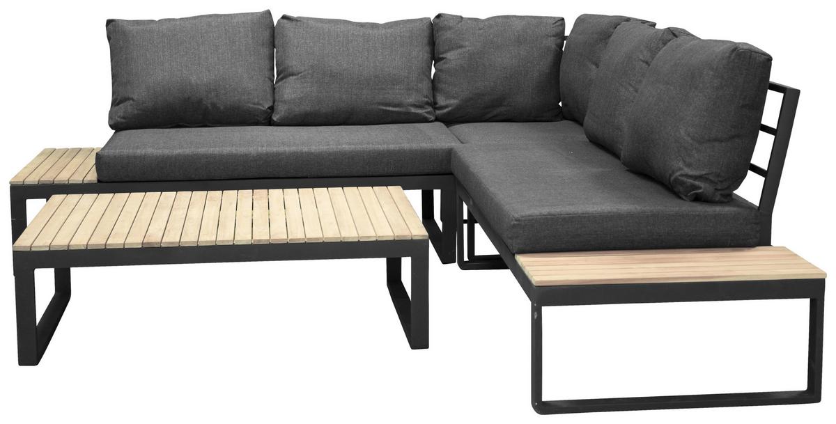 Loungegarnitur Panama - Dunkelgrau/Grau, KONVENTIONELL, Holz/Textil (225/225cm) - Gardenson