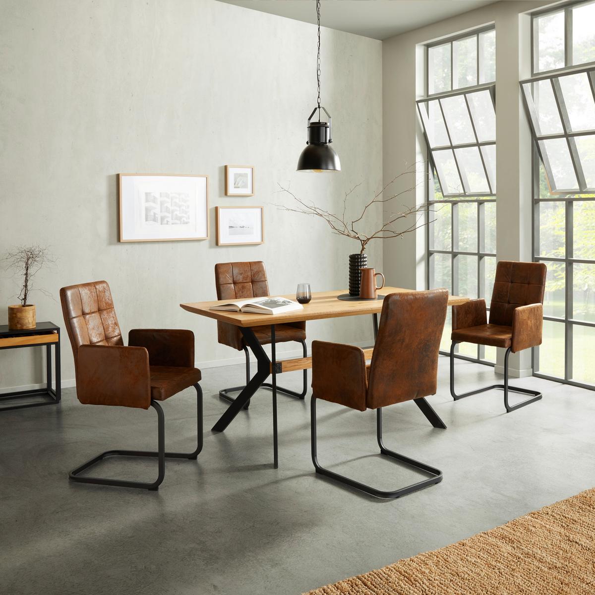 Armlehnstuhl Bordal Braun Gepolstert - Schwarz/Braun, MODERN, Textil/Metall (52/91/59,5cm) - MID.YOU