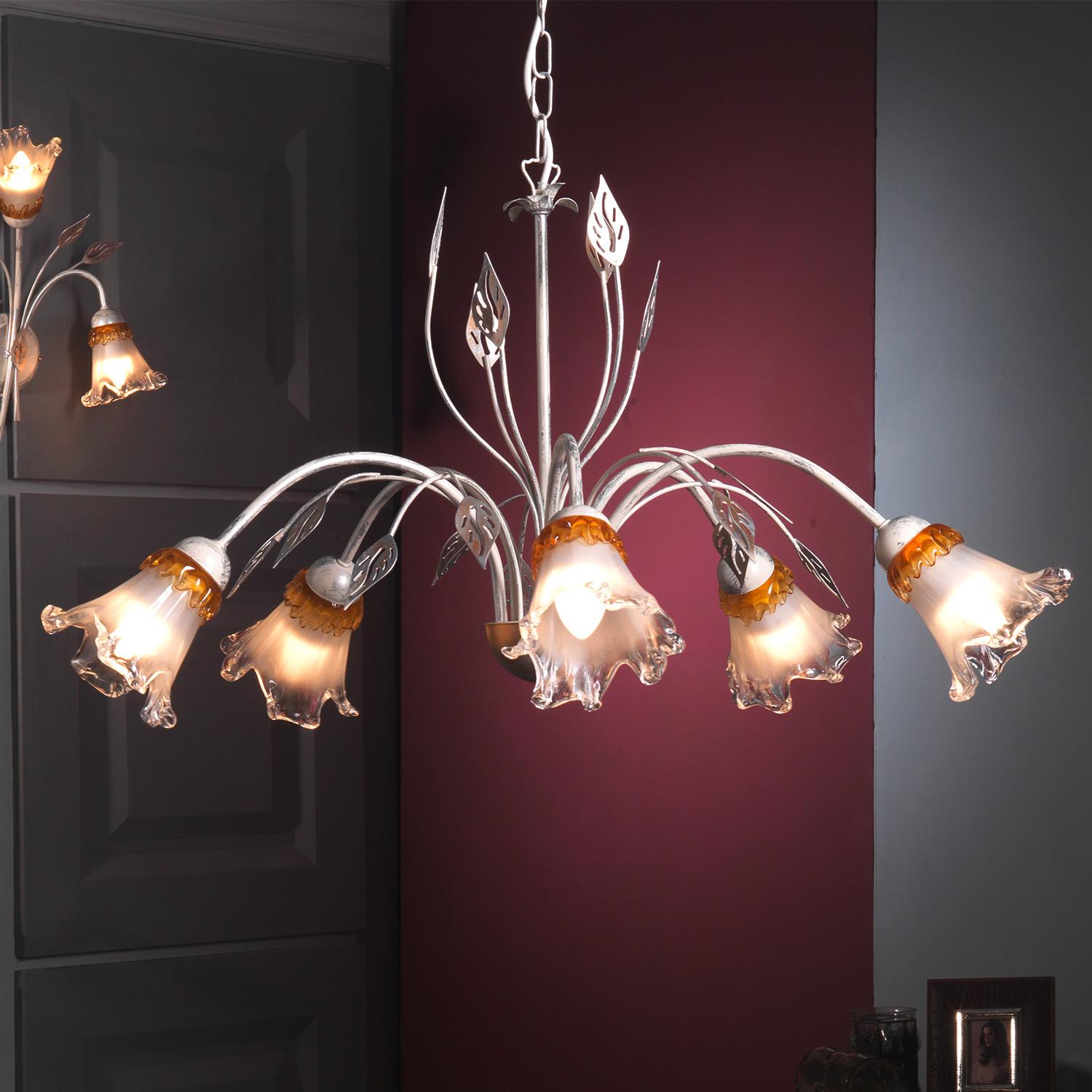Kronleuchter 4998/5 - Weiß, KONVENTIONELL, Glas/Metall (80/105cm)
