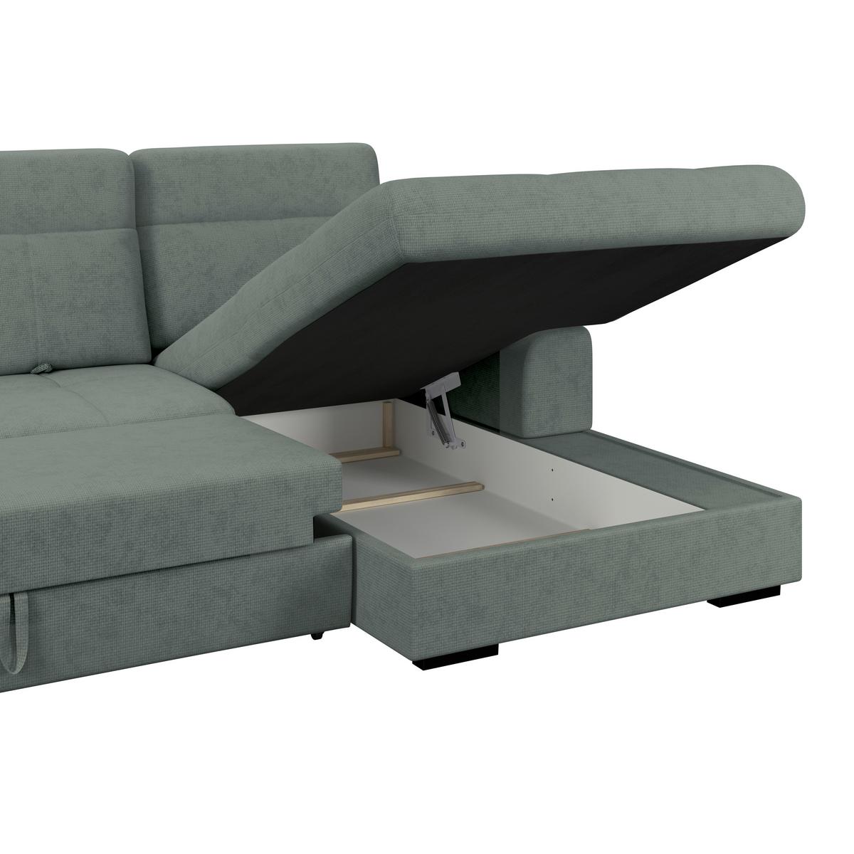 Ecksofa mit Bettfunktion Malaga new Chenille grün - Schwarz/Grün, KONVENTIONELL, Textil (286/203cm) - Ondega