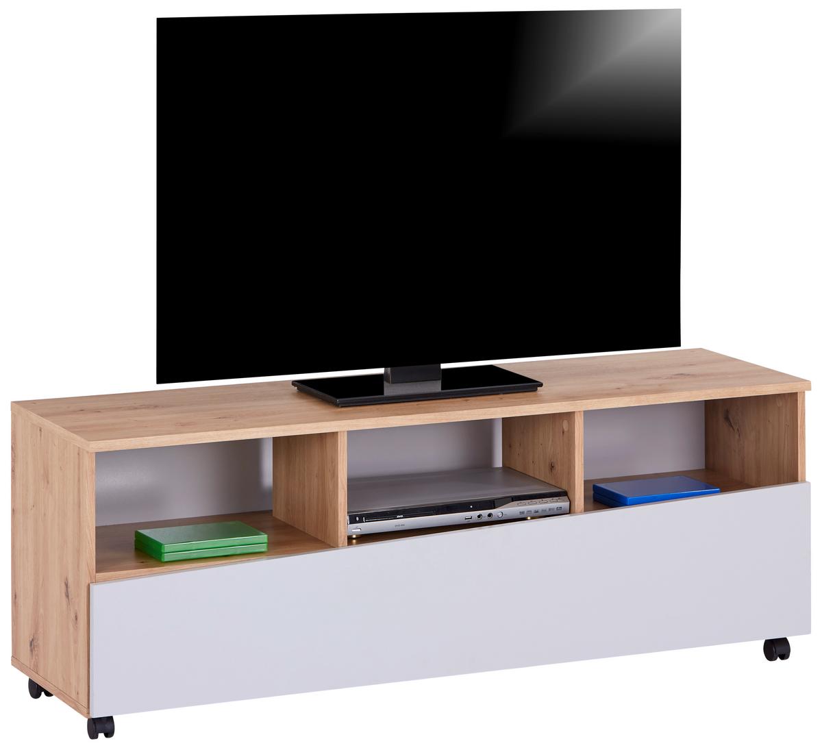 NÍZKÁ KOMODA JOHNNY - šedá/dub artisan, Moderní, kompozitní dřevo (138/51,5/40cm)