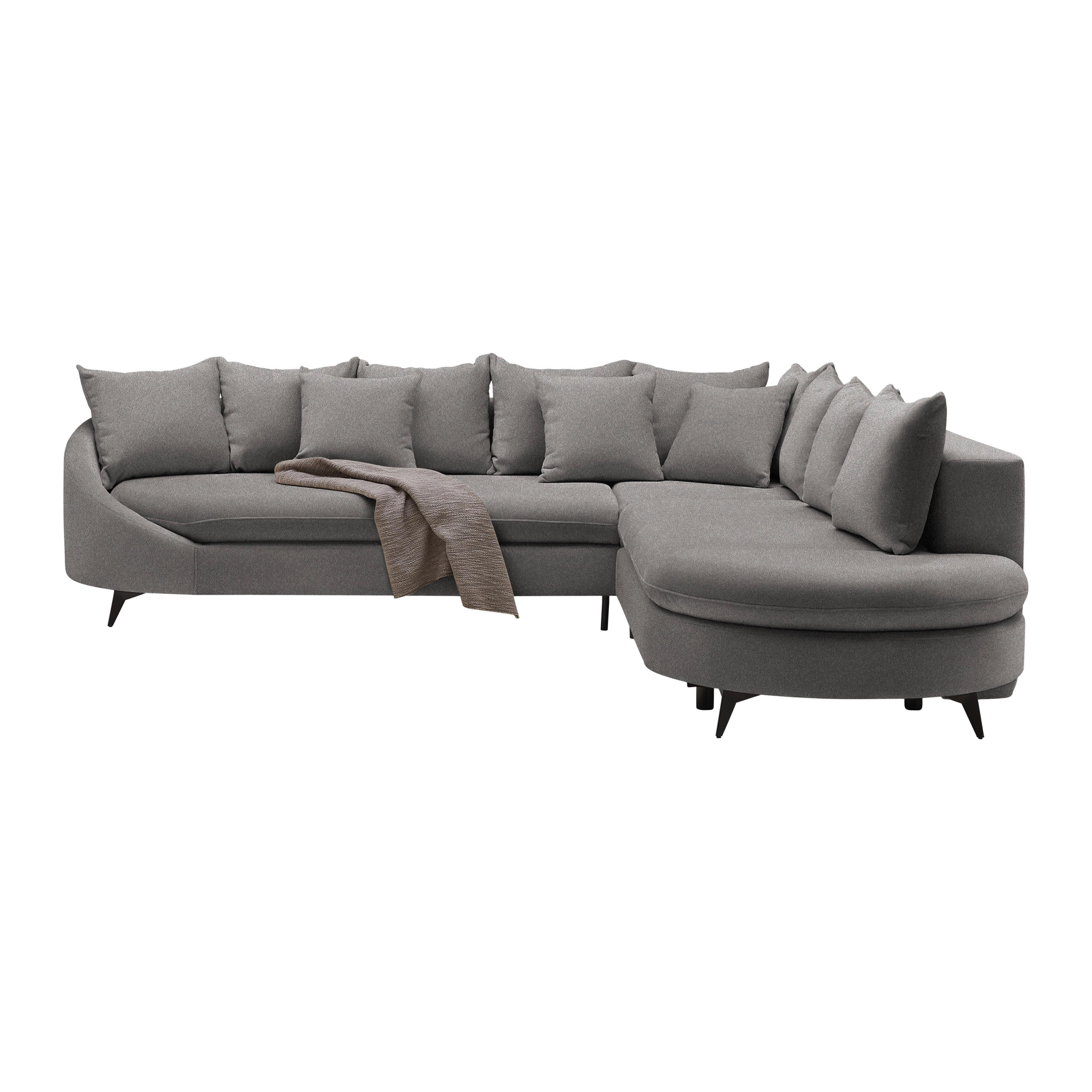 Rohová sedačka AXEL, pravá, grafitová žinylka - černá/barvy grafitu, Moderní, kov/textil (291/250cm) - Mömax