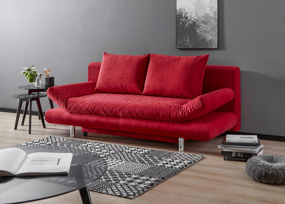 2-sitzer-sofa Mit Schlaffunktion Sorini B:194cm - Chromfarben/Rot, Design, Textil (194/73/91cm) - MID.YOU