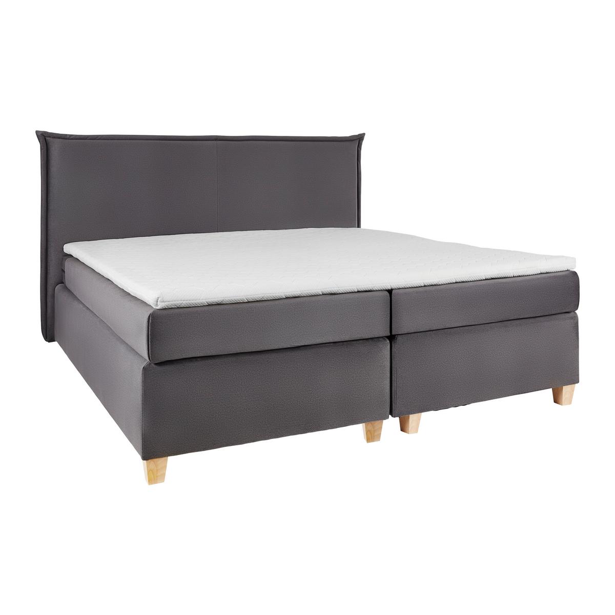 Manželská boxspring postel RINA, 180x200, šedá - šedá/přírodní barvy, Moderní, dřevo/textil (180/200cm)