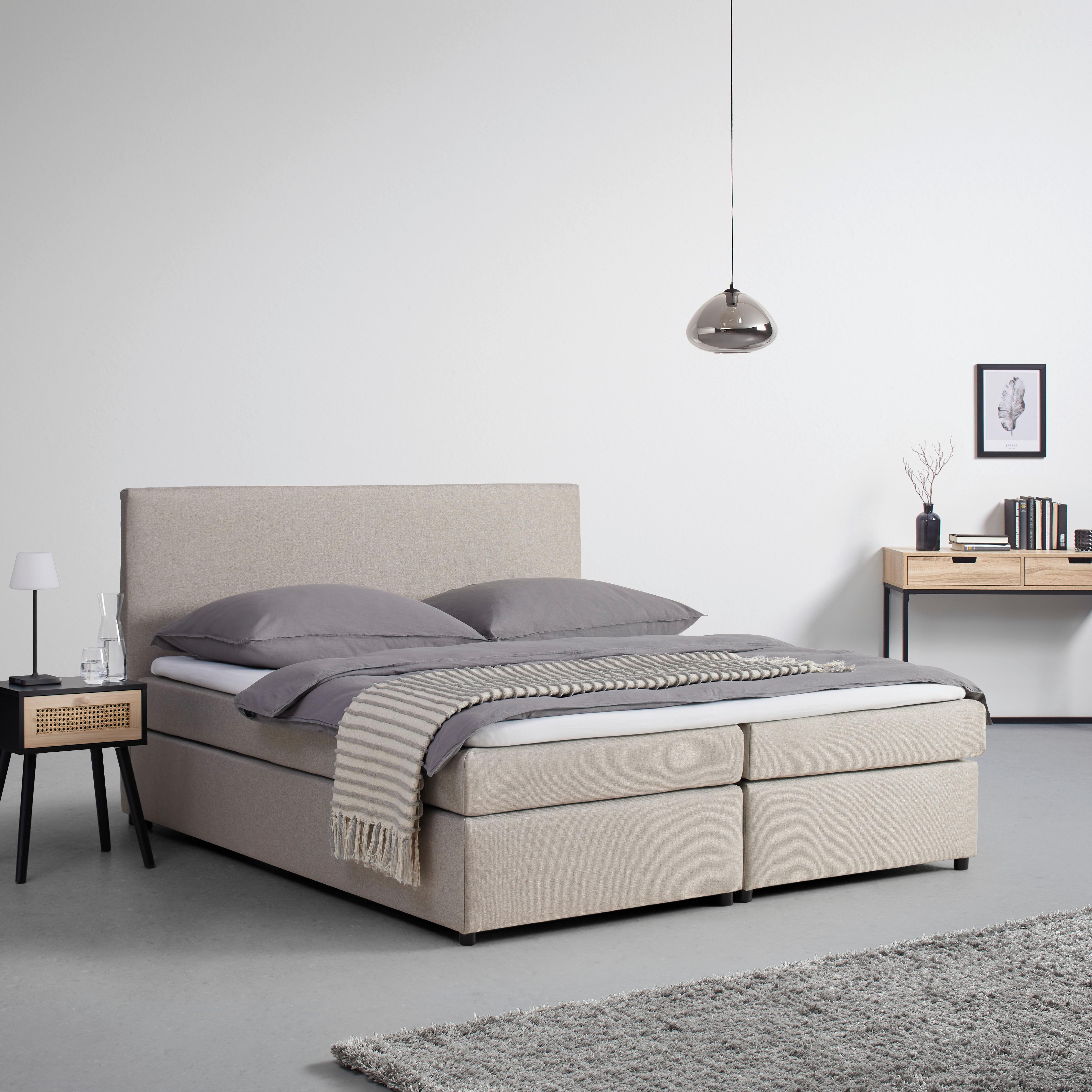 Boxpringová posteľ s toperom, 180x200 cm, béžová - čierna/béžová, Modern, drevo/textil (180/200cm) - Bessagi Home