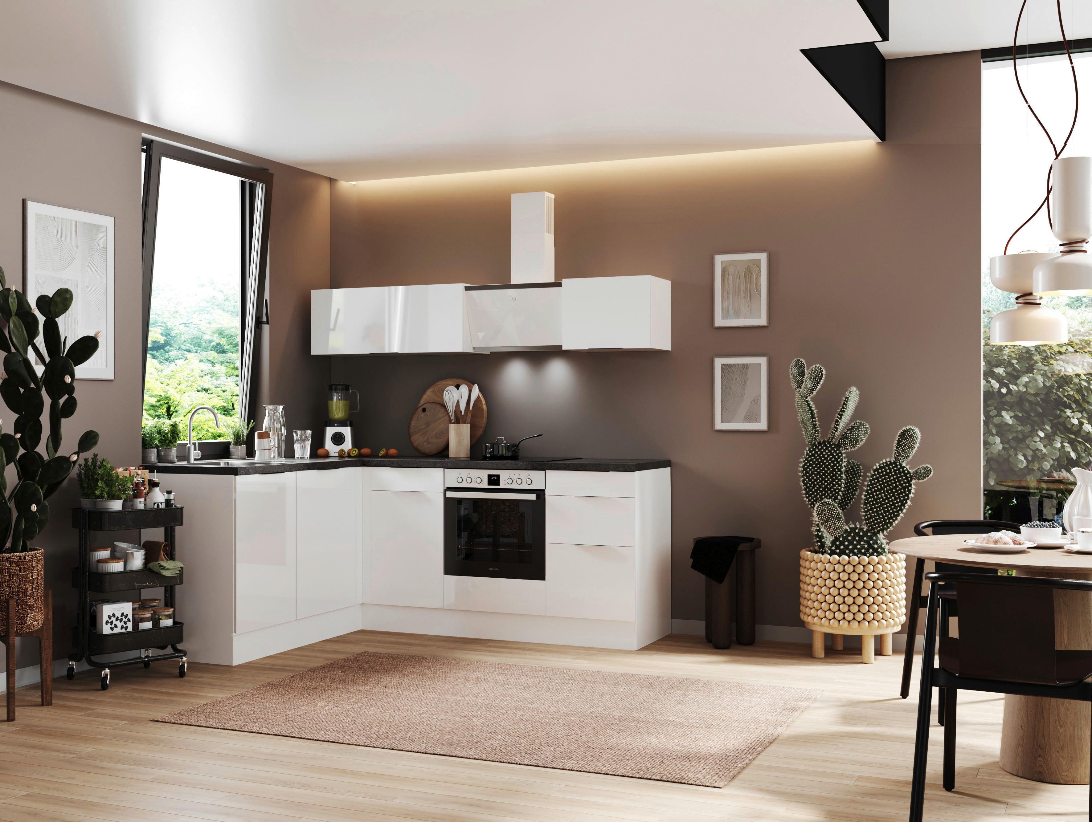 Eckküche Elisabeth Mit Geräten 175x220 Cm Weiß/granit Optik - Weiß Hochglanz/Weiß, LIFESTYLE, Holzwerkstoff (175/220cm) - Respekta