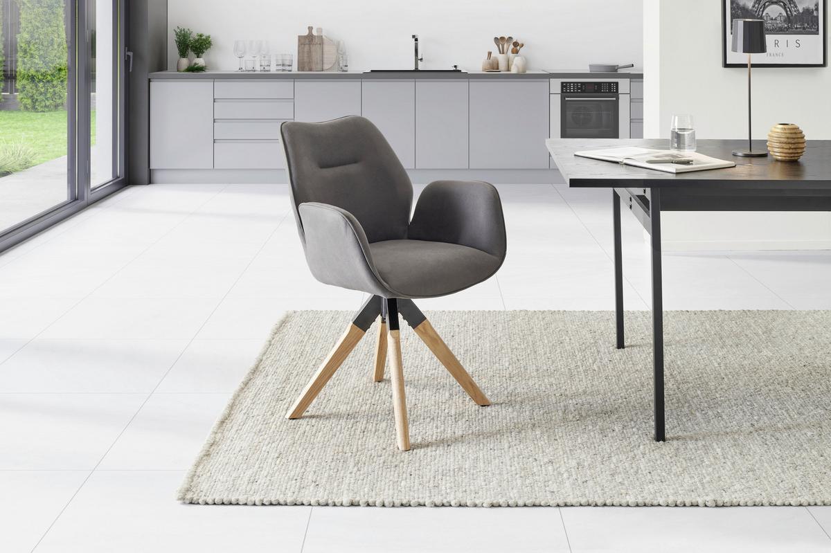 Armlehnstuhl Monza Anthrazit/Naturfarben B: 61 cm - Anthrazit/Naturfarben, MODERN, Holz/Textil (61/86/62cm) - Livetastic