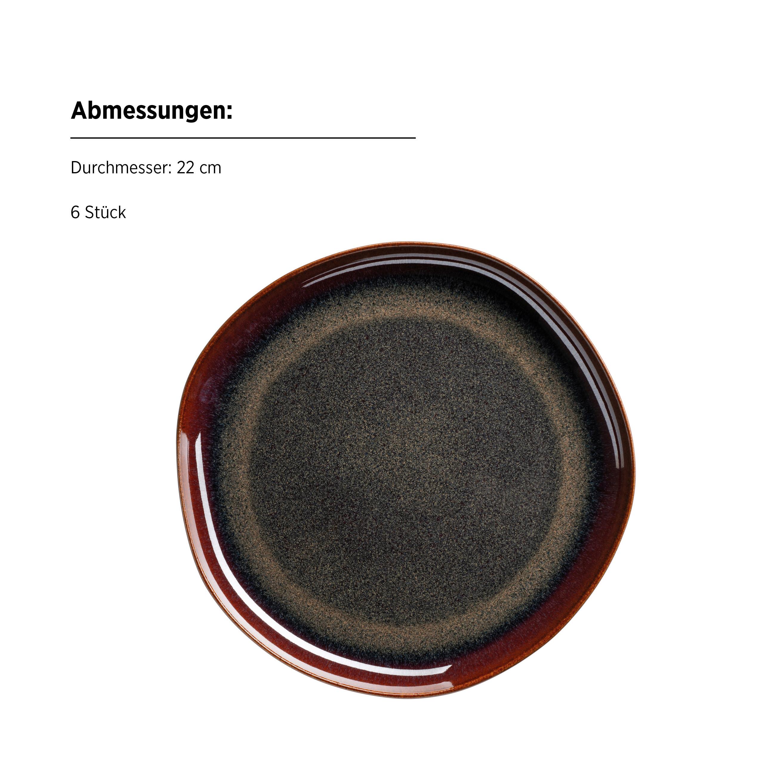 Desserttellerset Cordelia Braun/rot, 6-Teilig - Rot/Braun, Trend, Keramik (22cm) - Mäser