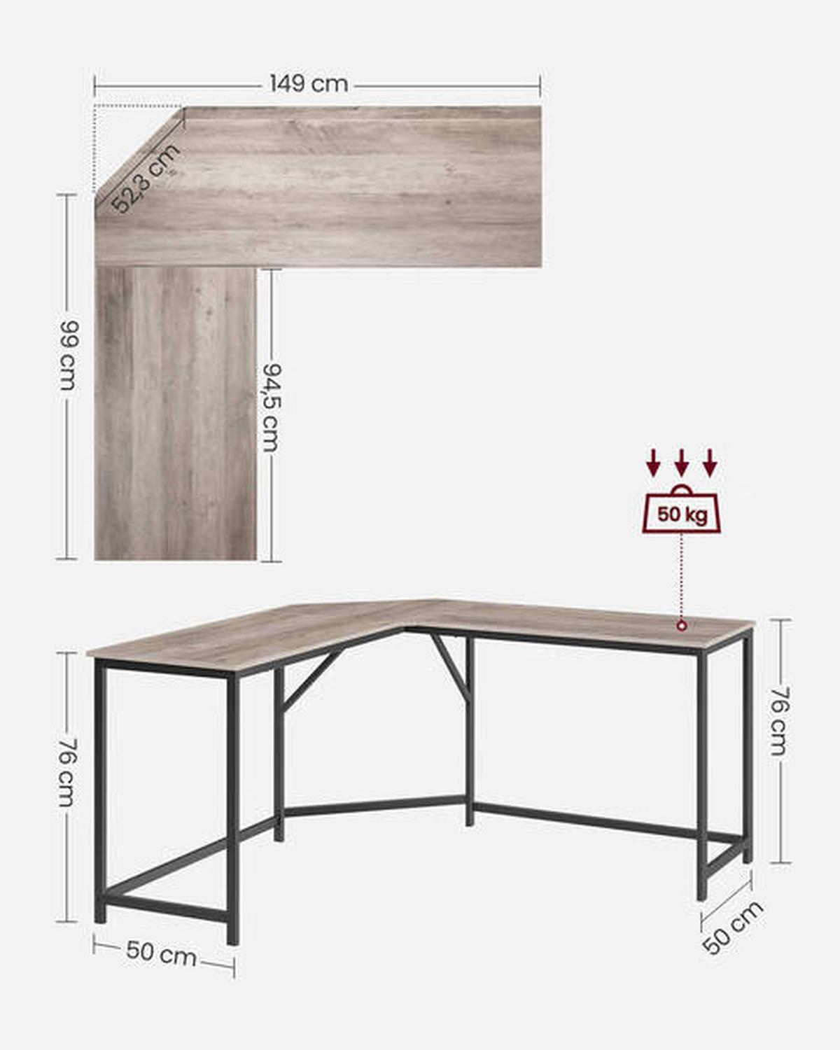 Eckschreibtisch Iron B: 149 Cm, H:  75 Cm - Eiche grau/Schwarz, Basics, Holzwerkstoff/Metall (149/149/75cm) - Boxxx