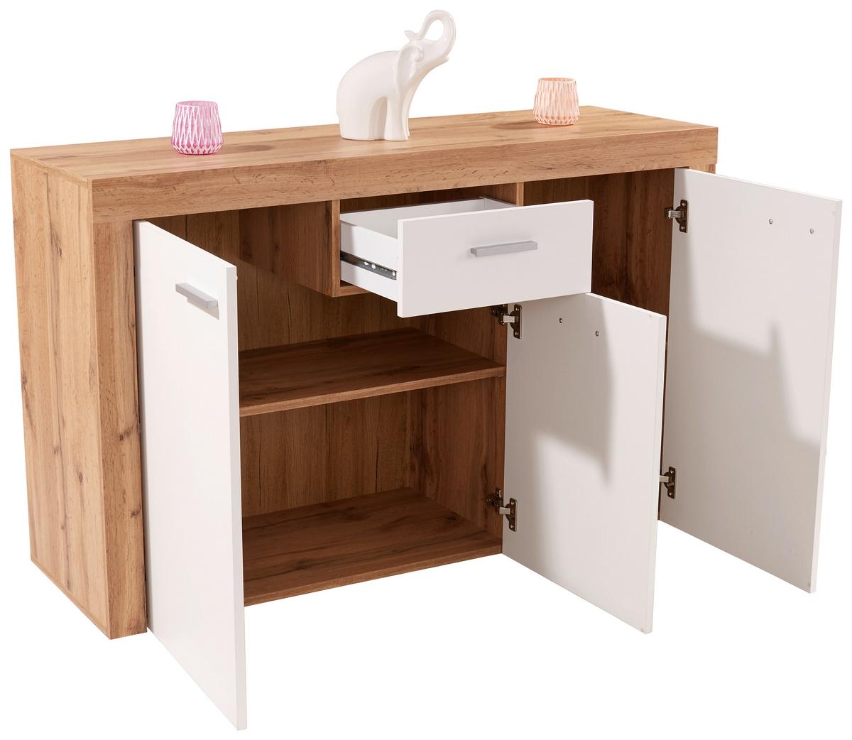 Kommode B 133,9cm Focus Wotan Eiche Dekor/weiß - Eichefarben/Schwarz, MODERN, Holzwerkstoff (133,9/79/39cm)