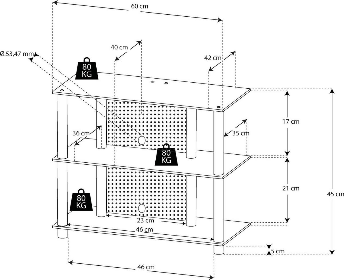 Phonotisch Sindas B: 60 Cm Silberfarben, Glas - Klar/Silberfarben, KONVENTIONELL, Glas/Metall (60/45/42cm) - MID.YOU