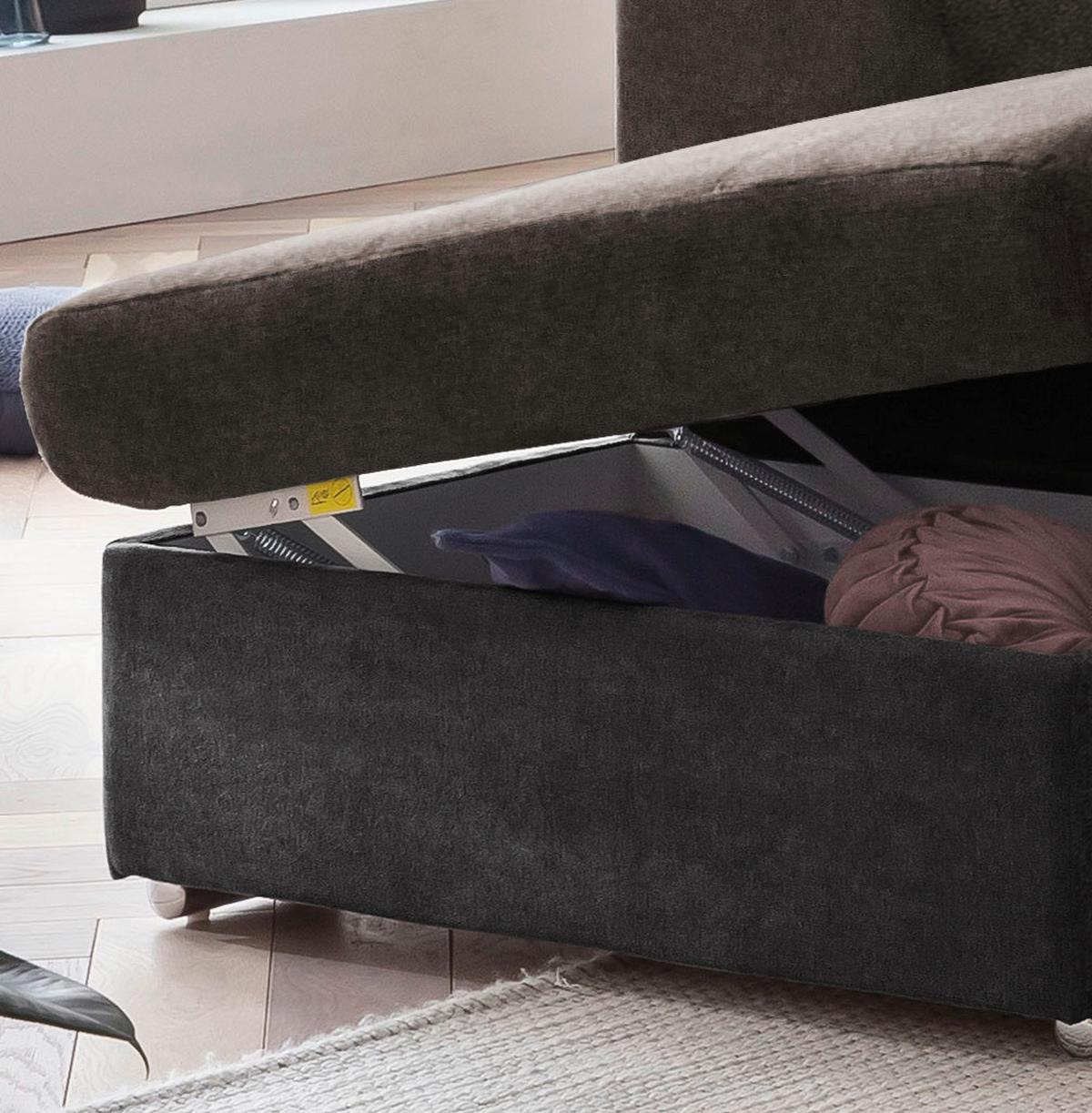 Ecksofa Mit Schlaffunktion Und Bettkasten Antero Dunkelbraun - Chromfarben/Dunkelbraun, Design, Textil (216/262cm) - Livetastic