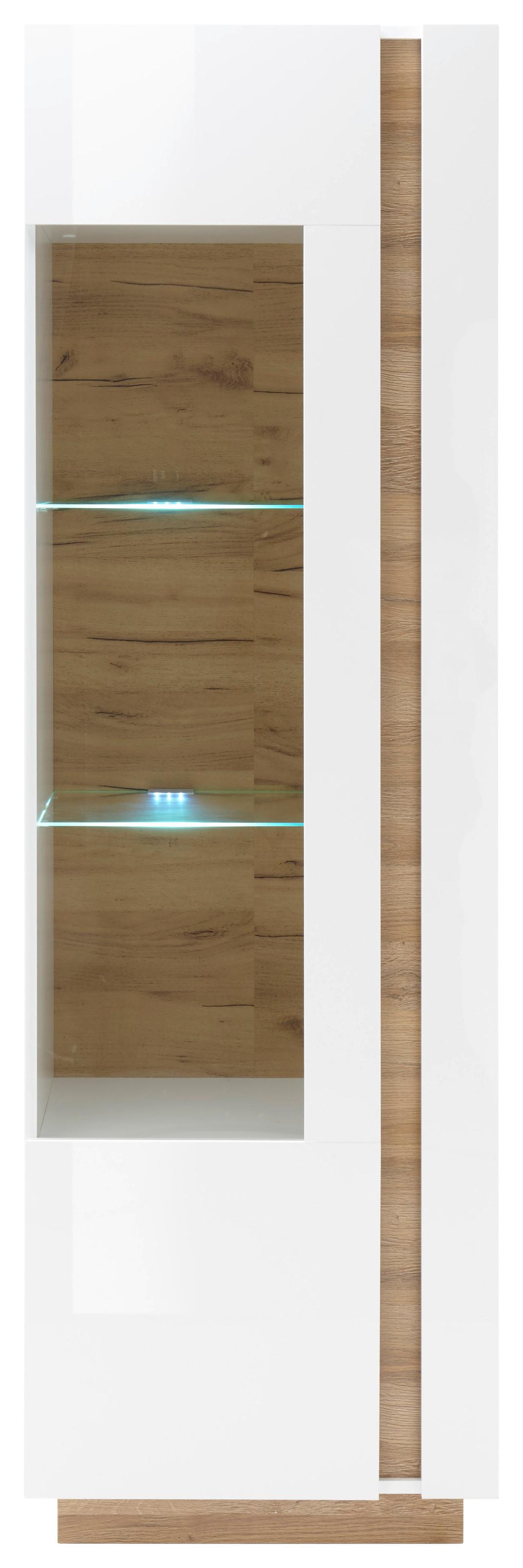 Vitrine Clair Weiß/Eiche Dekor B: 60cm - Eichefarben/Weiß, Design, Glas/Holzwerkstoff (60/194/40cm) - MID.YOU