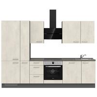 Kuchynská linka 300CM biely betón/ bridlicová šedá - biela/farba ušľachtilej ocele, Modern, kov/kompozitné drevo (300cm) - Nobilia