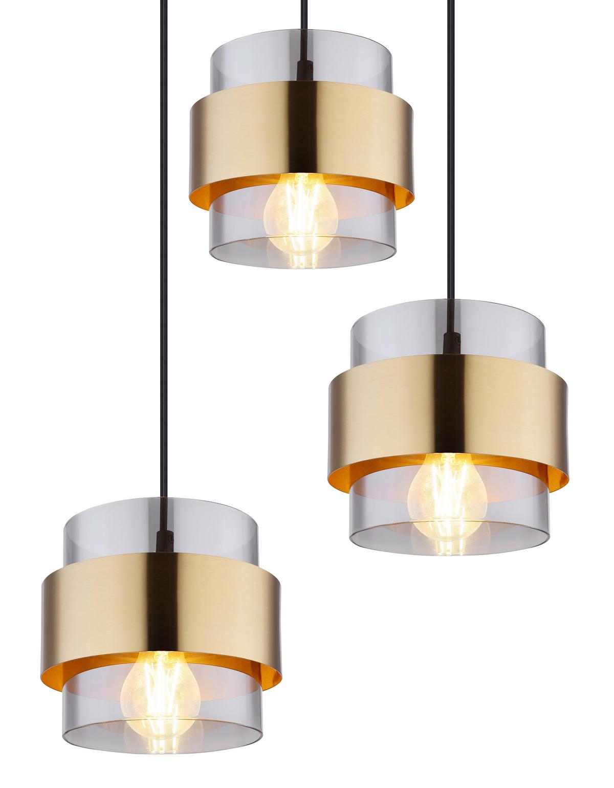 Hängeleuchte H:120 cm 3-Flammig - Klar/Messingfarben, Design, Glas/Metall (45/120cm) - Globo