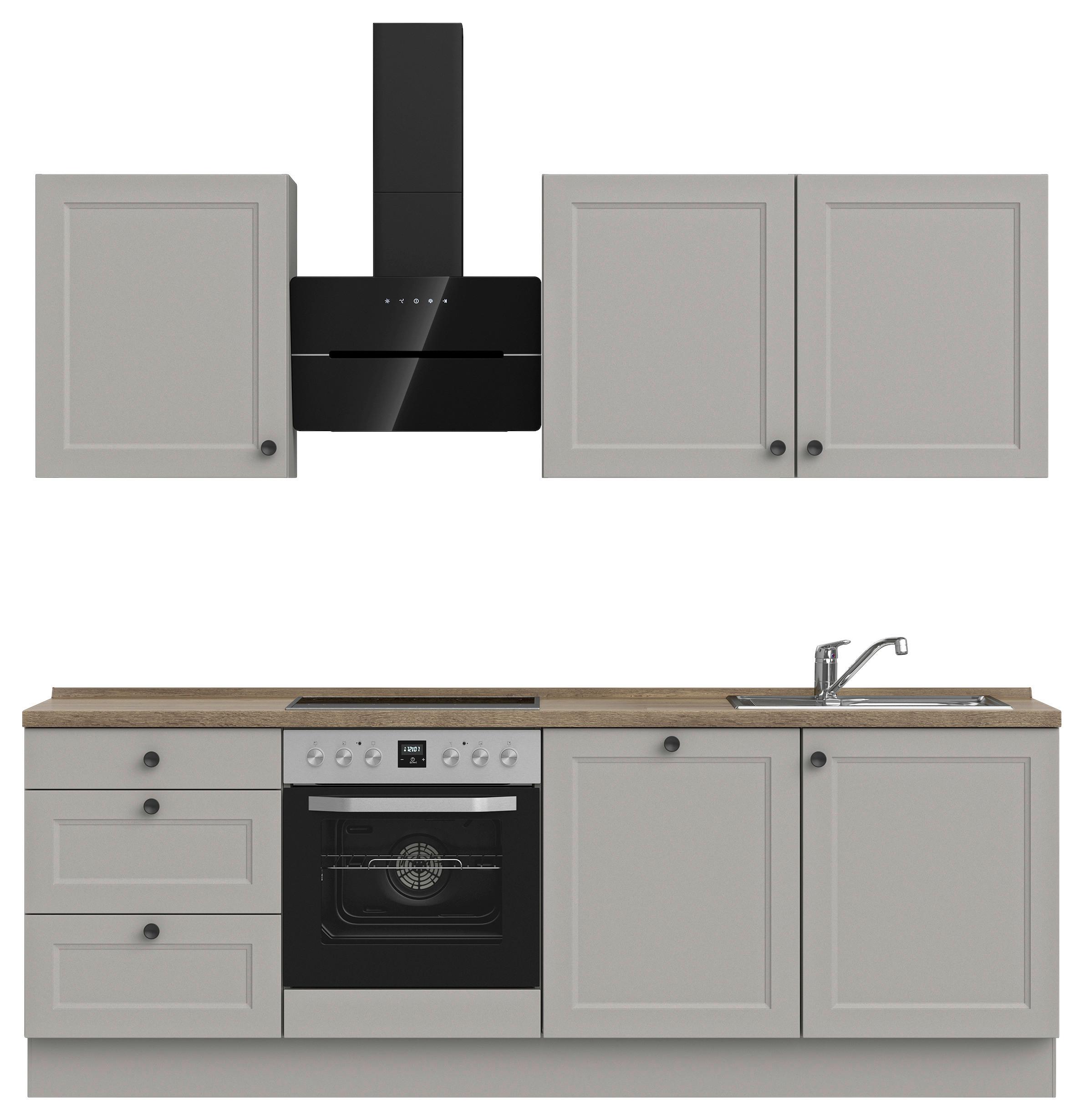 Kuchynská linka 240 cm, kamenná sivá supermatná - čierna/sivá, Modern, kov/kompozitné drevo (240cm) - Nobilia