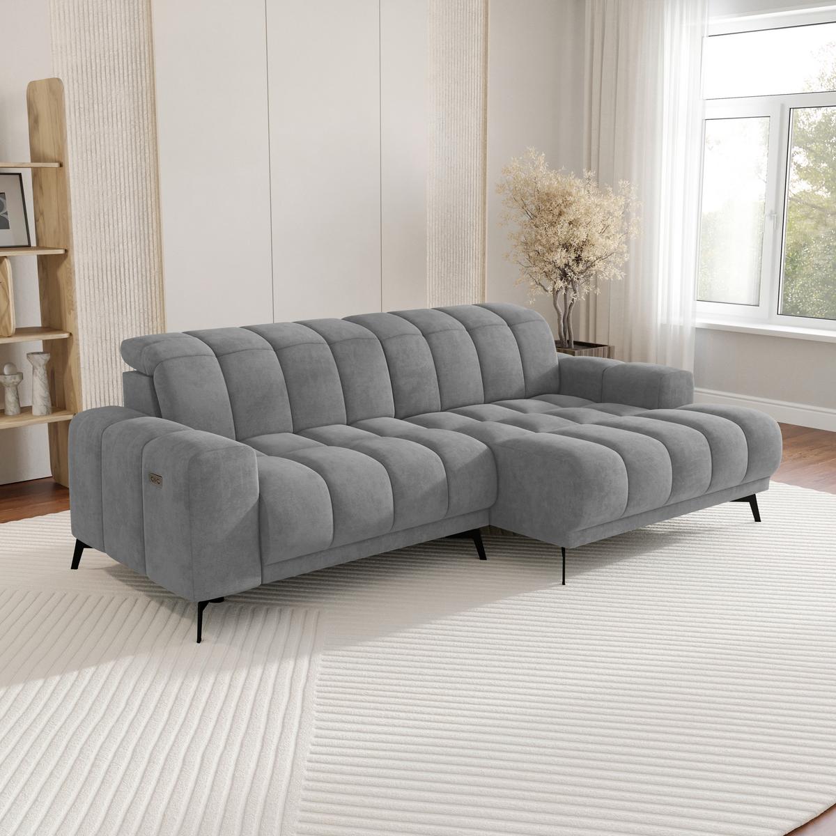 Rohová sedačka LAYA, pravá, šedá tkanina MEMPHIS - šedá, Moderní, textil (250/155cm) - Premium Living