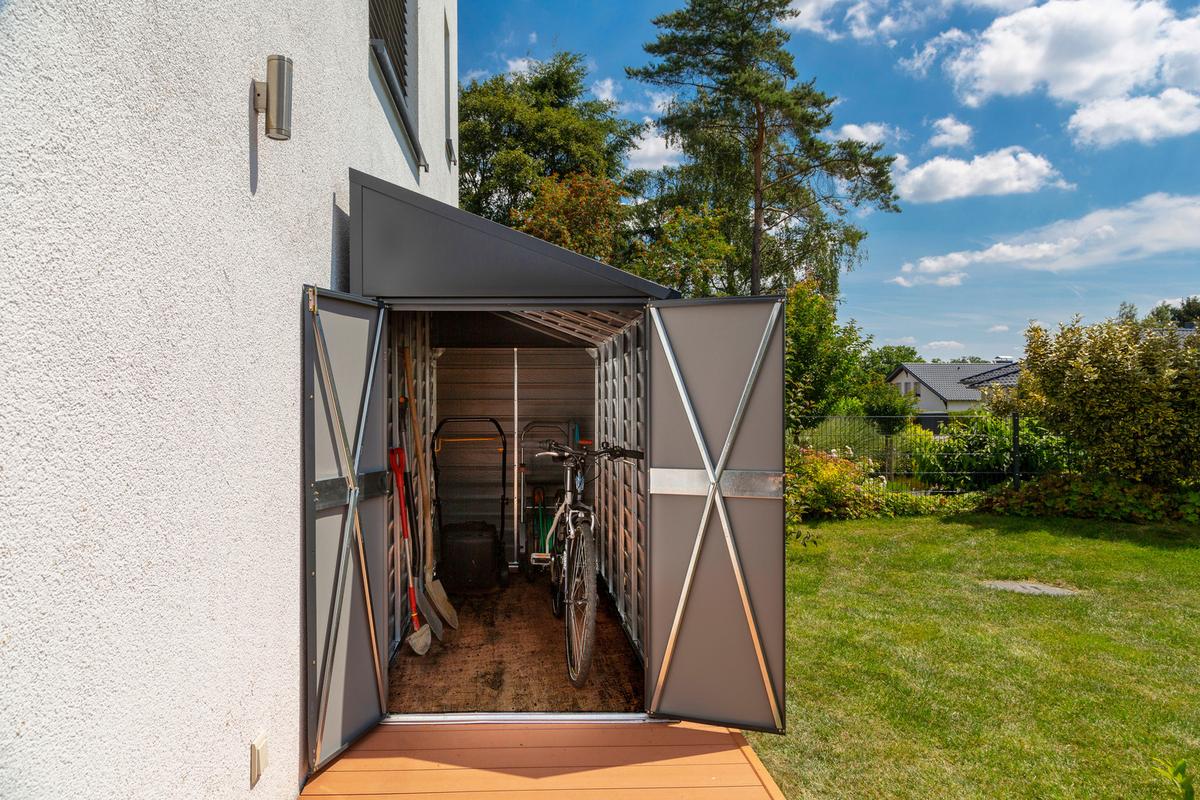Gerätehaus mit Pultdach 203x208x124 cm - Grau, Basics, Metall (203/208/124cm)