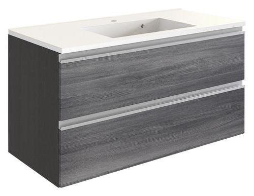 Waschbecken mit Unterschrank Arezzo B: 100cm, Graphit/Eiche - Graphitfarben/Weiß, Basics, Holzwerkstoff/Stein (100cm) - Held