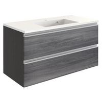 Waschbecken mit Unterschrank Arezzo B: 100cm, Graphit/Eiche - Graphitfarben/Weiß, Basics, Holzwerkstoff/Stein (100cm) - Held
