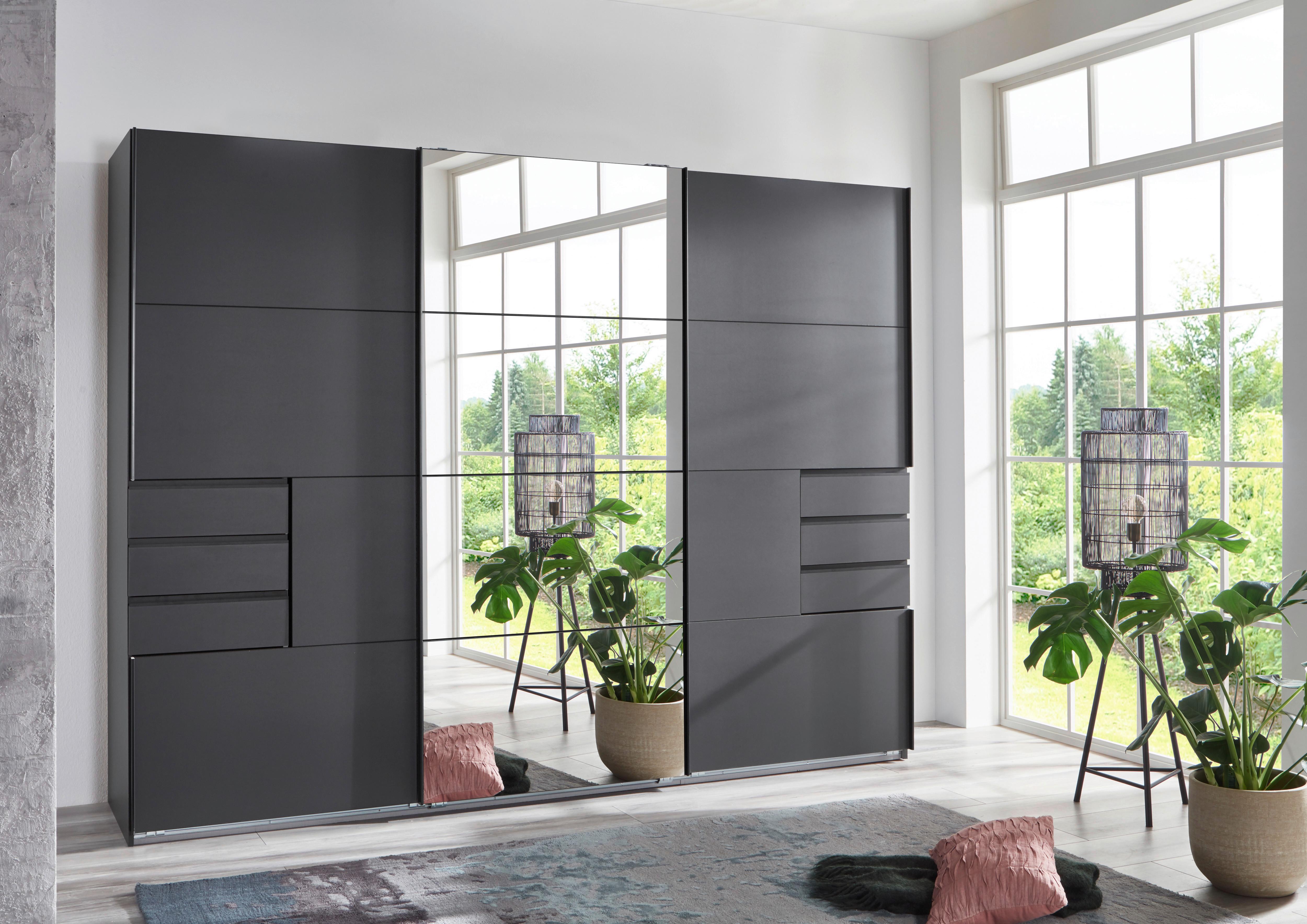 Schwebetürenschrank B: 270 cm Saigon Graphitfarben / Schwarz - Klar/Anthrazit, KONVENTIONELL, Glas/Holzwerkstoff (270/210/64cm) - MID.YOU