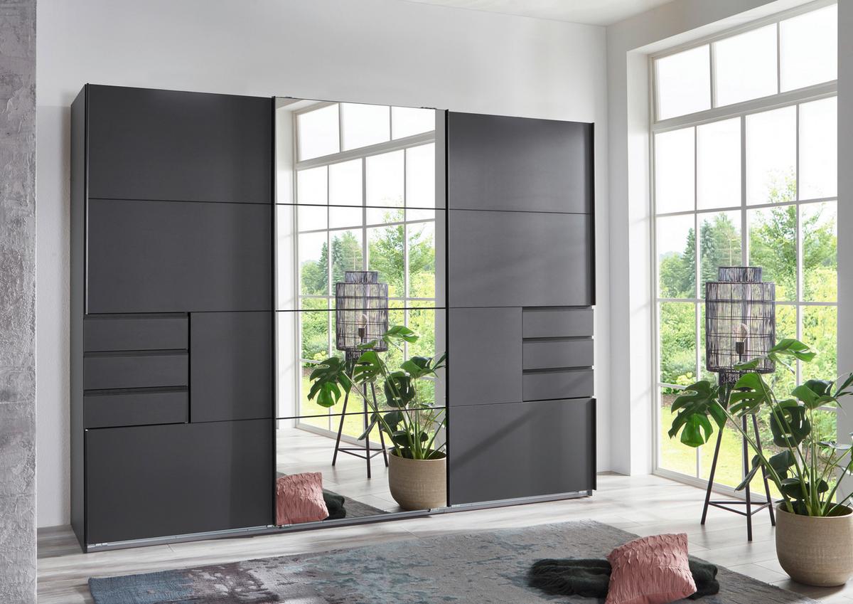 Schwebetürenschrank B: 270 cm Saigon Graphitfarben / Schwarz - Klar/Anthrazit, KONVENTIONELL, Glas/Holzwerkstoff (270/210/64cm) - MID.YOU