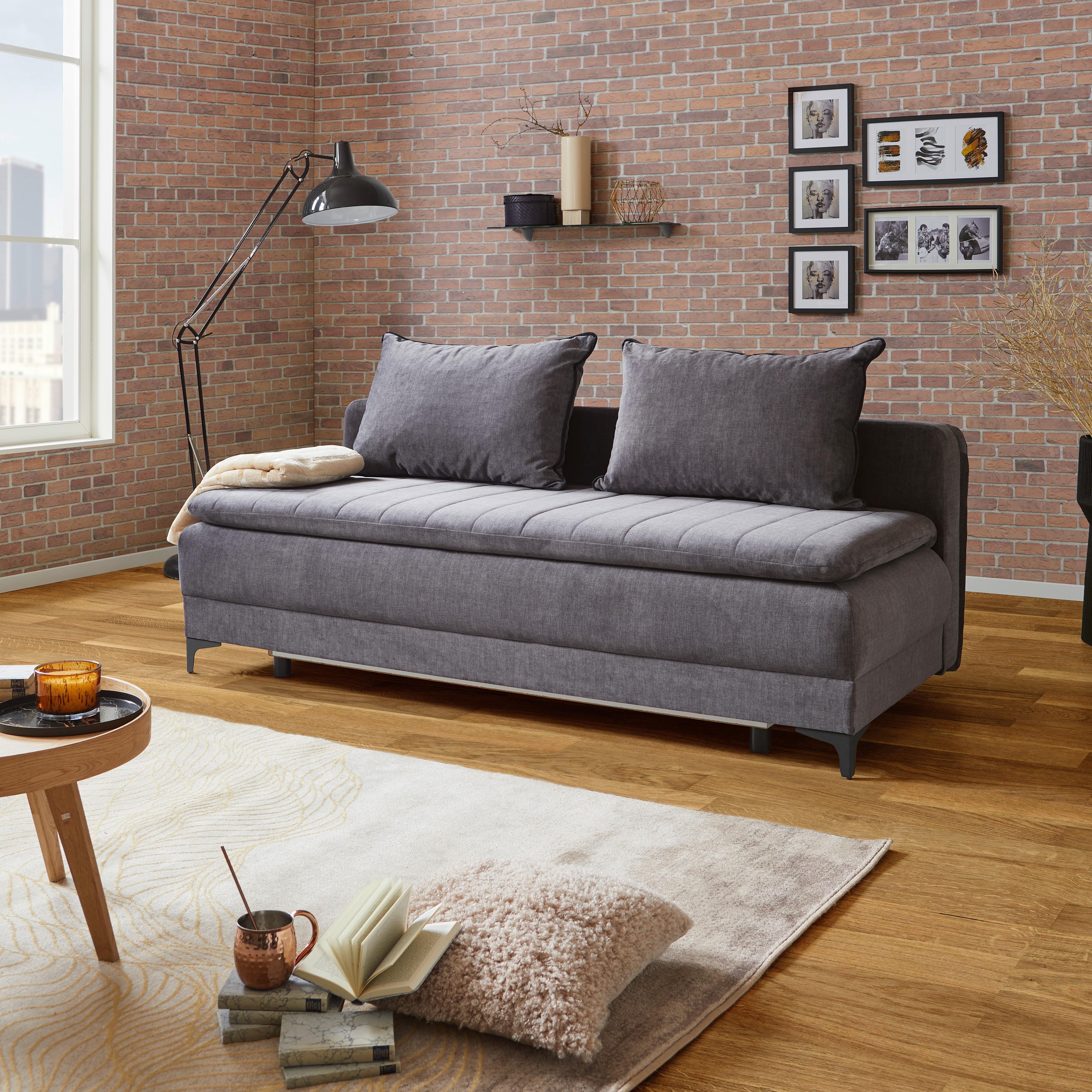 Boxpring Kanapé Emily - grafitszürke, Modern, textil (202/98/75,5cm) - Ondega