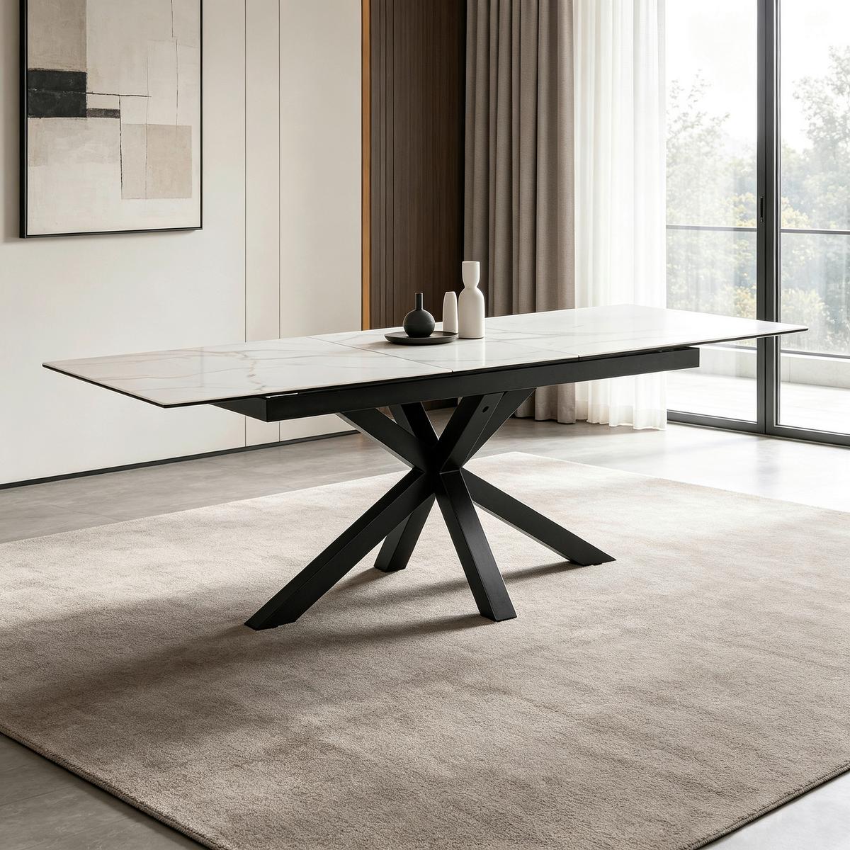 Esstisch Lotus Schwarz/Weiß L: 168-210 cm - Schwarz/Weiß, MODERN, Glas/Keramik (168-210/90/76cm) - MID.YOU