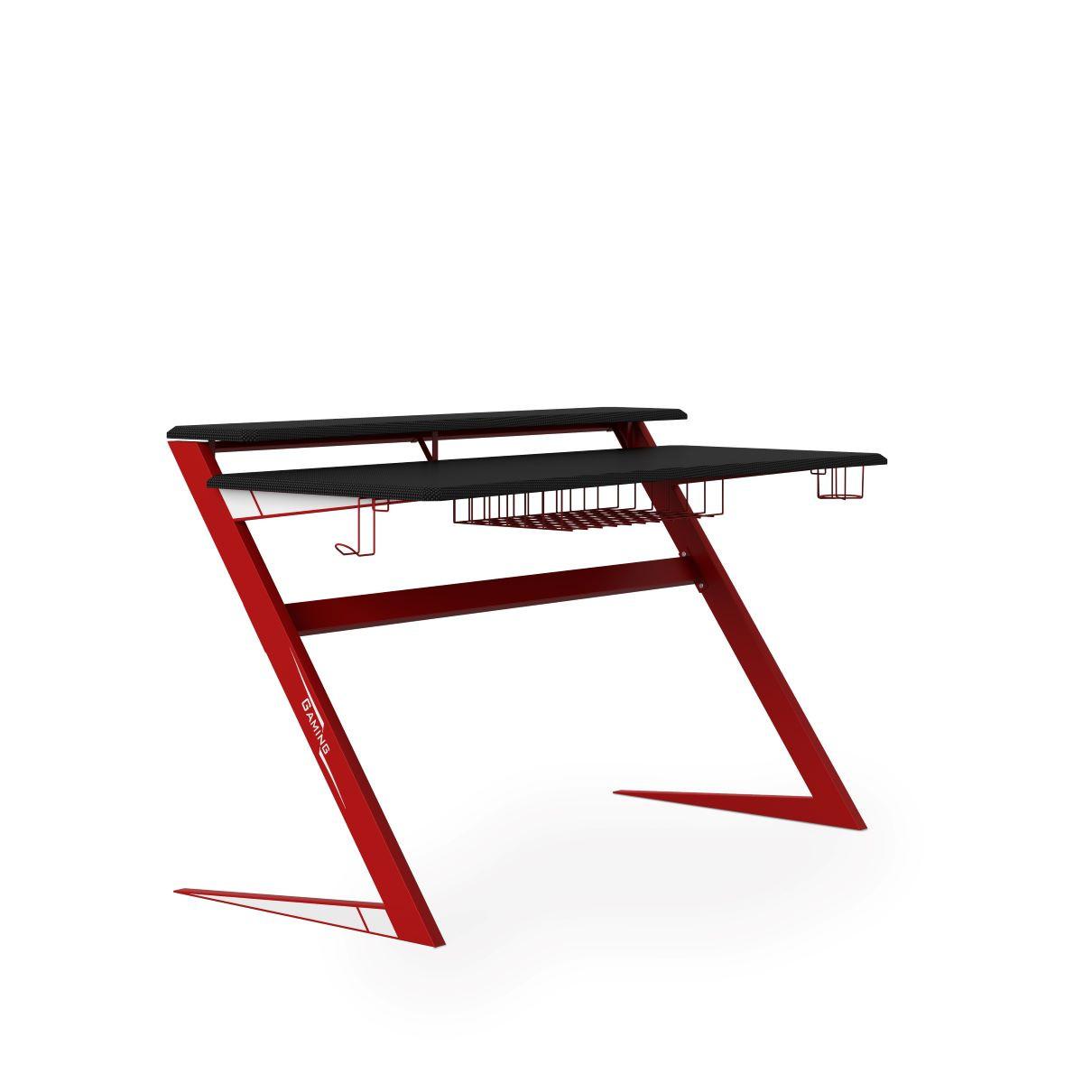 Gamingtisch Aries Schwarz L: 137 cm - Rot/Schwarz, Design, Holzwerkstoff/Metall (137/83/68cm) - MID.YOU