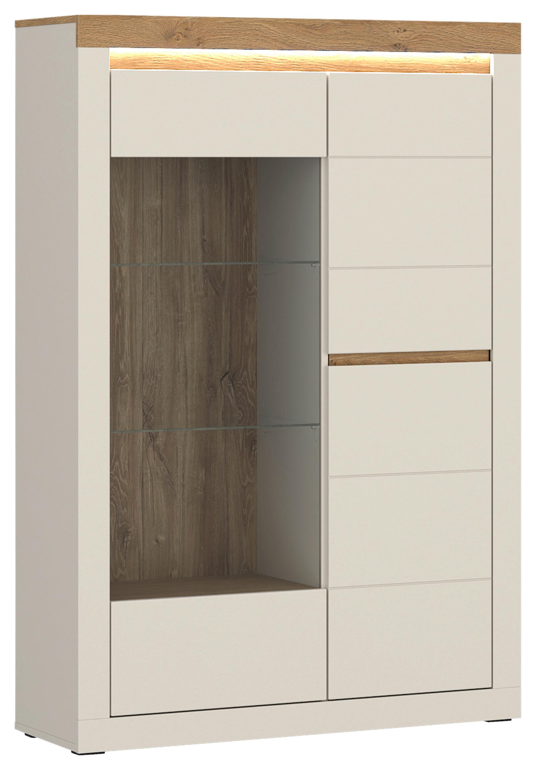 Vitrine Naxxar Eichefarben/kaschmir B:104,2 - Kaschmir/Eichefarben, Trend, Glas/Holzwerkstoff (104,2/156,3/39,6cm)