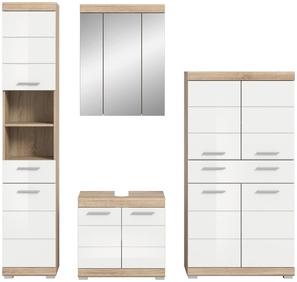 Badezimmer Lambada Eiche Dekor/Weiß B: 171 cm - Weiß Hochglanz/Silberfarben, MODERN, Glas/Holzwerkstoff (171cm) - MID.YOU