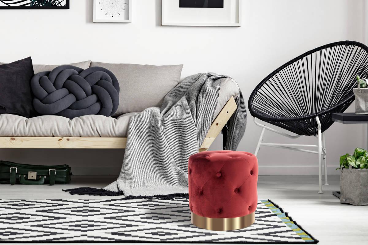 Hocker Pouf Samt Bordeaux/ Goldfarben DxH: 40x40 cm - Bordeaux/Goldfarben, Basics, Holzwerkstoff/Textil (40/40/40cm) - Kayoom