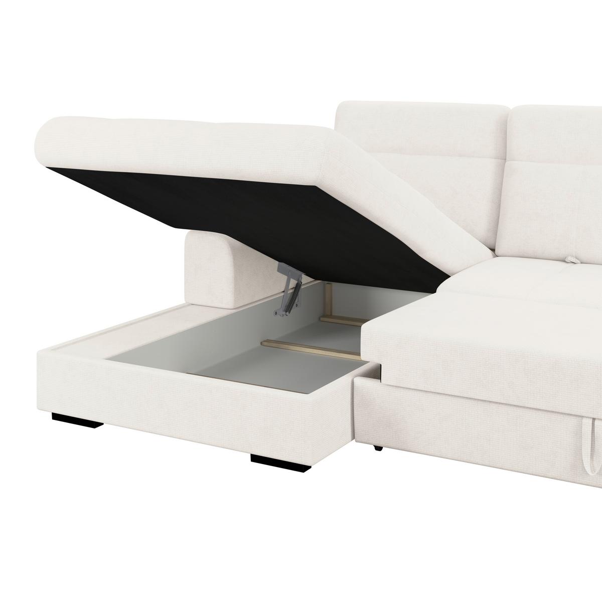 Ecksofa mit Bettfunktion Malaga new Chenille creme - Creme/Schwarz, KONVENTIONELL, Textil (203/286cm) - Ondega