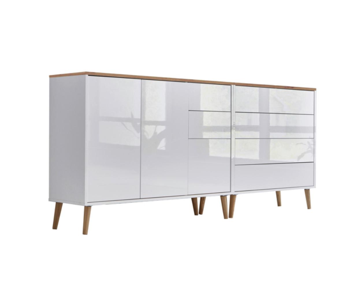 Sideboard Mailand 9 B:184,5cm Weiß/Eiche - Weiß Hochglanz/Eiche Artisan, MODERN, Holzwerkstoff (184,5/86/33cm) - MID.YOU