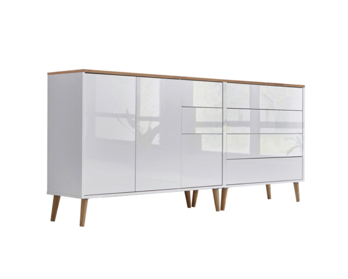 Sideboard Mailand 9 B:184,5cm Weiß/eiche - Weiß Hochglanz/Eiche Artisan, MODERN, Holzwerkstoff (184,5/86/33cm) - MID.YOU