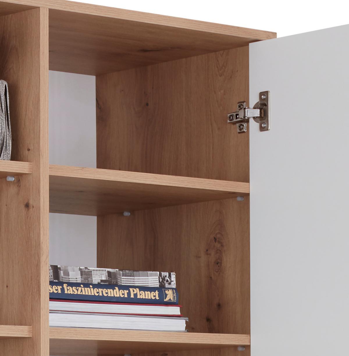 Regal Mit Schrankteilen Box B 98cm, Eiche Dekor/weiß - Eichefarben/Alufarben, MODERN, Holzwerkstoff (98/205/40cm) - Ondega