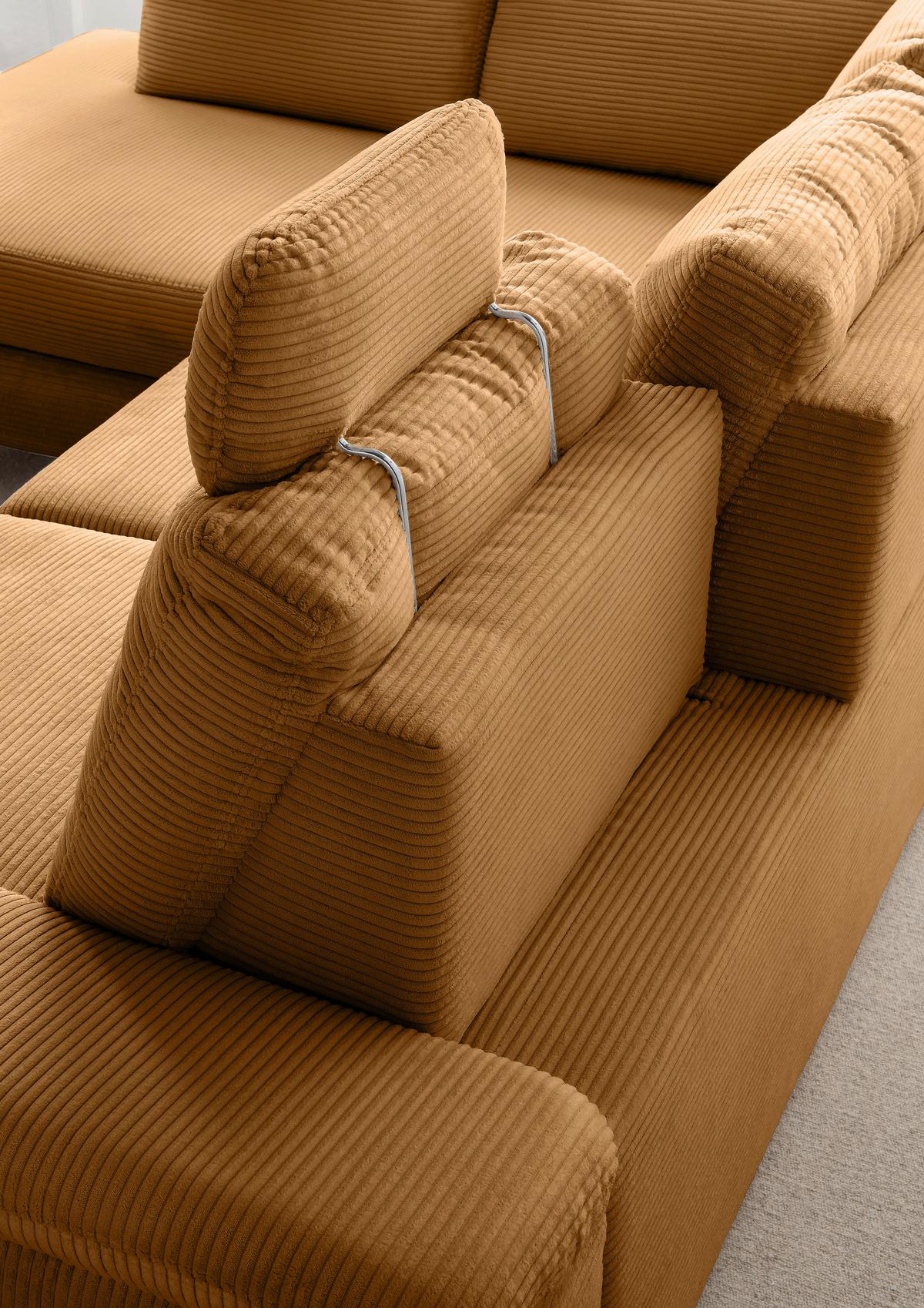 Eckschlafsofa Positano Goldfarben S: 261x206 cm - Wildeiche/Goldfarben, MODERN, Textil (261/206cm) - Livetastic